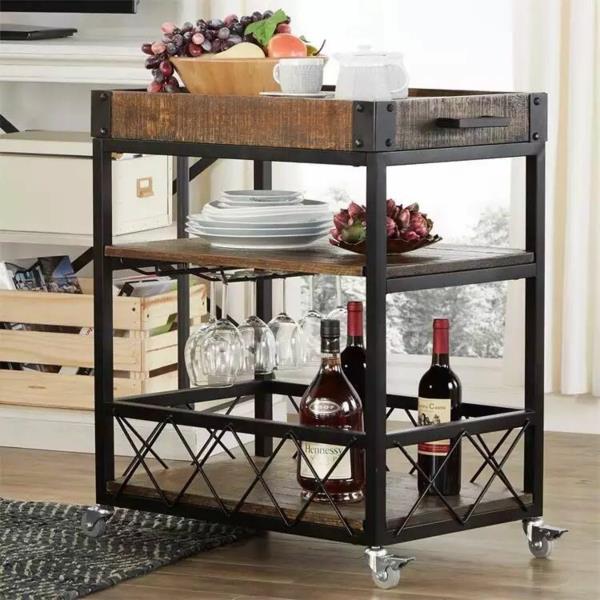 bar cart teollinen tyyli puu metalli