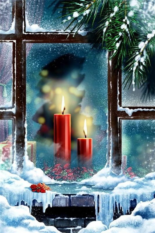 Käsityöideoita ikkunoille Joulukoristeiden kynttilät punainen