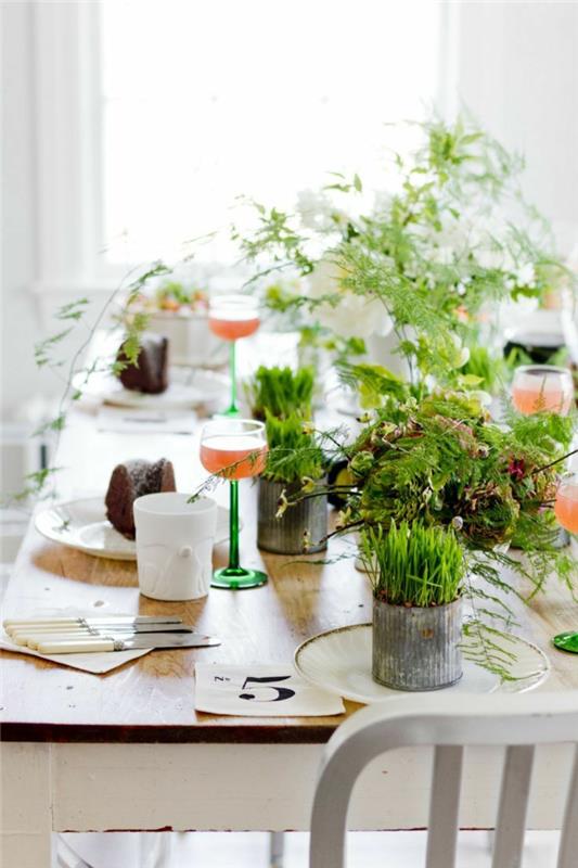 Käsityöideoita kevätpöytä koristele vihreitä koriste -ideoita