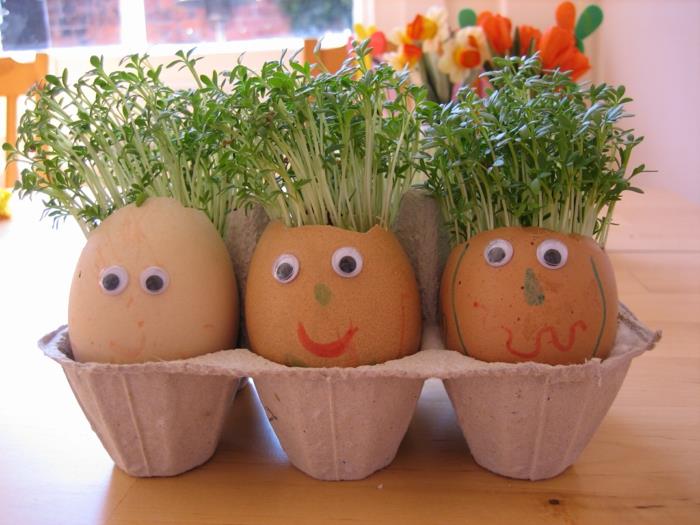 Käsityöideoita pääsiäismunia munakotelon vihreitä sisustusideoita
