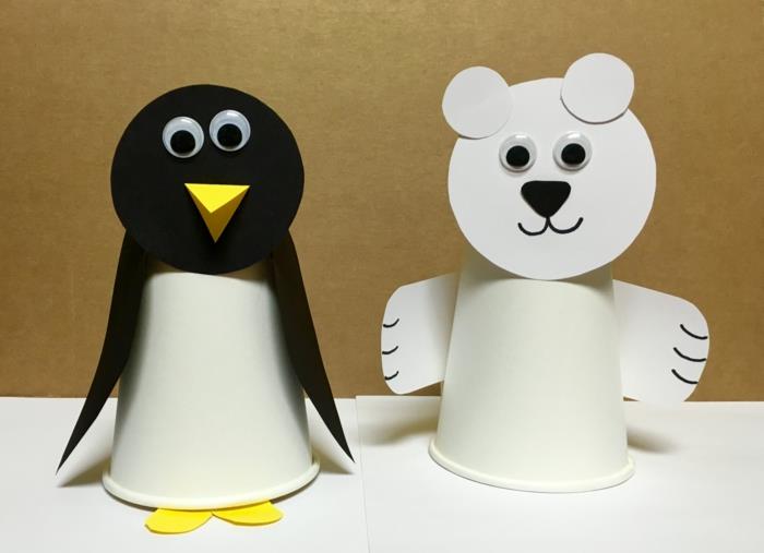 käsityöt lasten kanssa paperikupit eläimet weissbear pingviini