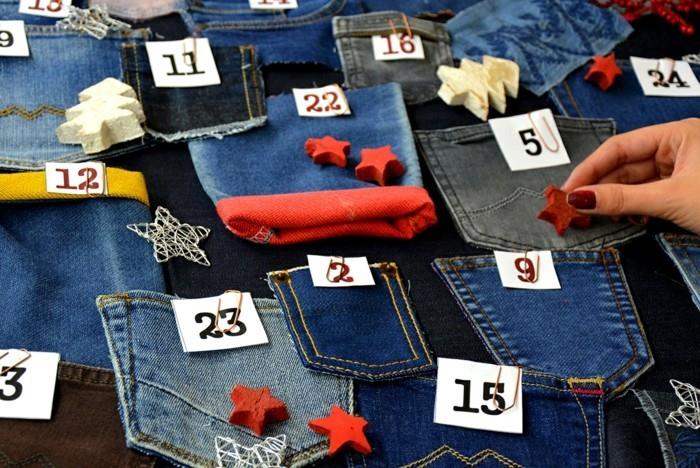käsityömallit joulu adventti kalenteri hoikka tinkiminen wc -paperirullien denim -taskut