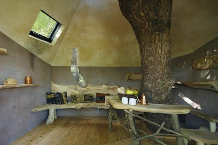 puutalorakennus japani teehuone luonnollinen puu sohva seinähyllyt laskuri