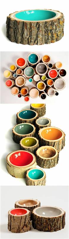 puunrunkojen koristelu DIY -projektit, jotka on maalattu värillä