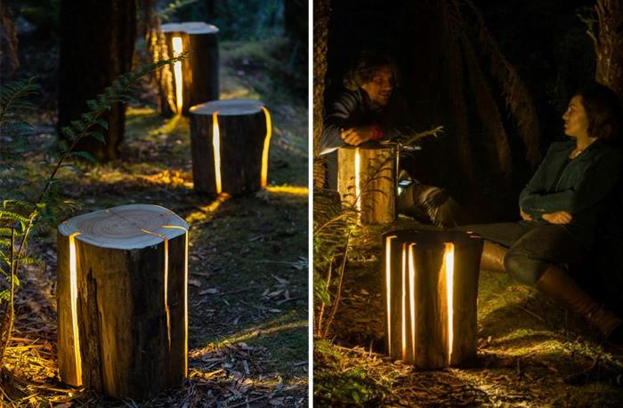 puunrunkohuonekalut Duncan Meerding -suunnittelulamput metsävalo
