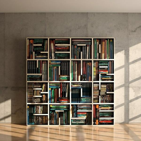 kirjahyllyn neliön muotoinen kirjojen suunnittelu