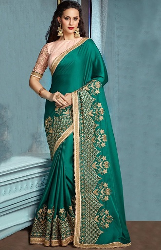 Art Silk Saree med broderi