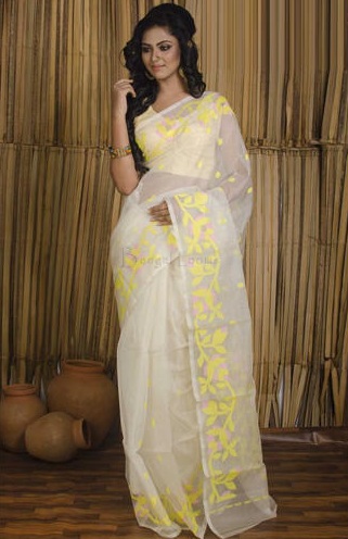 Hvid Muslin Saree