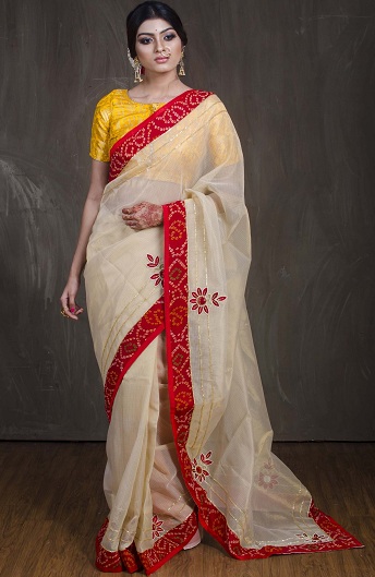 Bandhani Border Muslin Saree