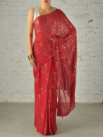 Piros flitter Saree