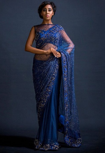 Kék flitter Saree