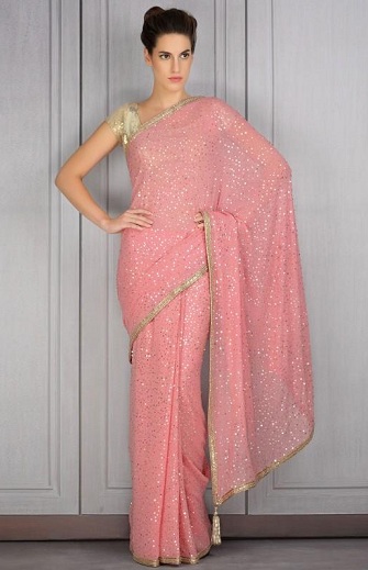 Rózsaszín flitter Saree