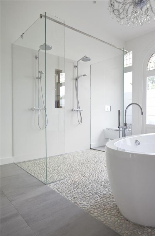 suihkukaappi kylpyhuoneen suunnitteluideoita lattiakivet
