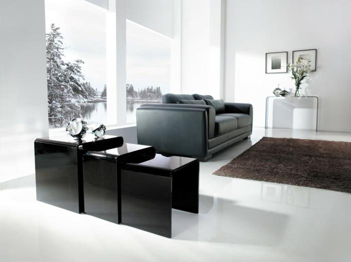 sivupöydän suunnittelu musta tyylikäs olohuoneen sohva