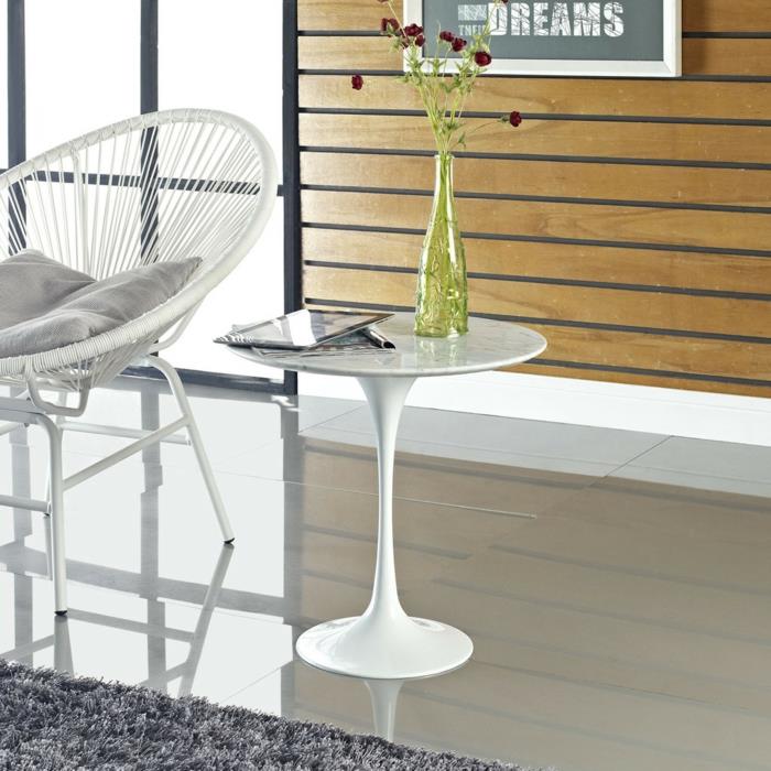 sivupöydän suunnittelu valkoiset pyöreät mattohuonekalut