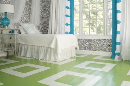 maalattu lattia valkoinen vihreä makuuhuone