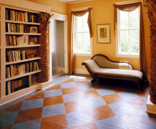 mukavat sohvan seinähyllyt kirjat lukukulma maalattu lattia