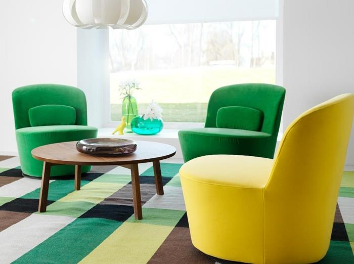 mukavat nojatuolit värilliset mallit keltaiset vihreät crass -sävyt