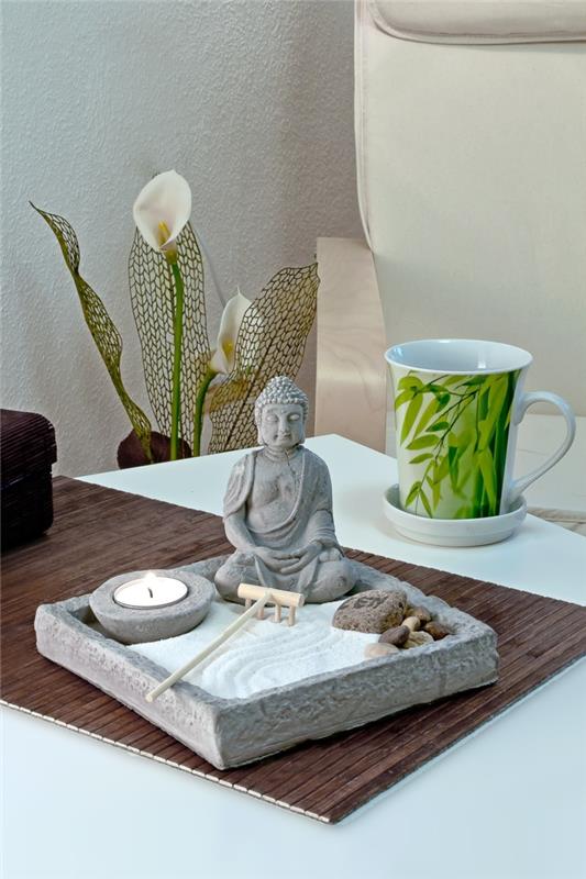 nukkua paremmin makuuhuone zen kalusteet feng shui mini puutarha buddha patsas