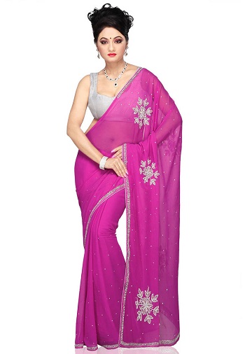 Pink Sari med Pearl Work