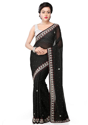 Sort Saree med Pearl Work