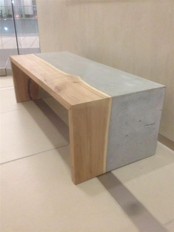 betoni sohvapöytä puinen osa yksinkertainen muotoilu