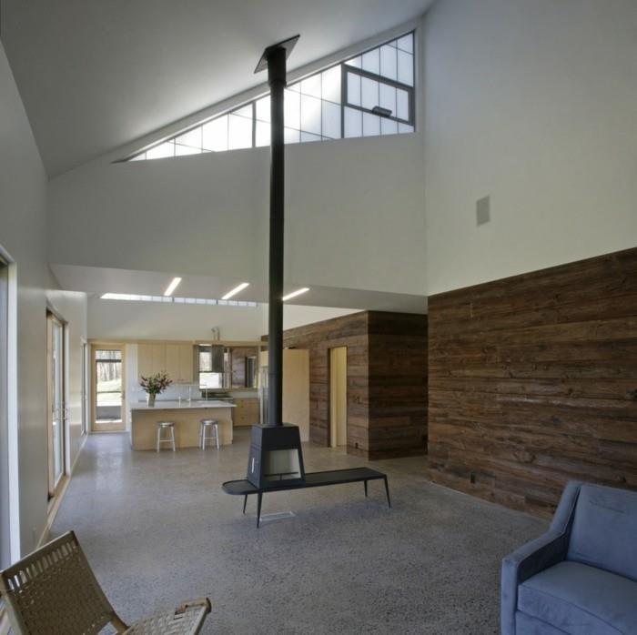betonilattia avoin suunnitelma puuseinäsuunnittelu modernit huonekalut