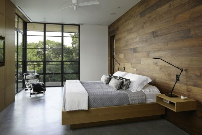 betonilattia makuuhuoneen seinäverhous puu minimalistinen