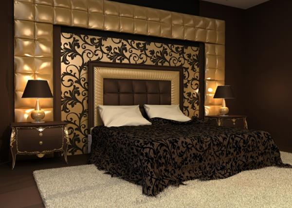 sängynpäätyjen suunnitteluideat seinätyyppiset paneelit ruskea kulta
