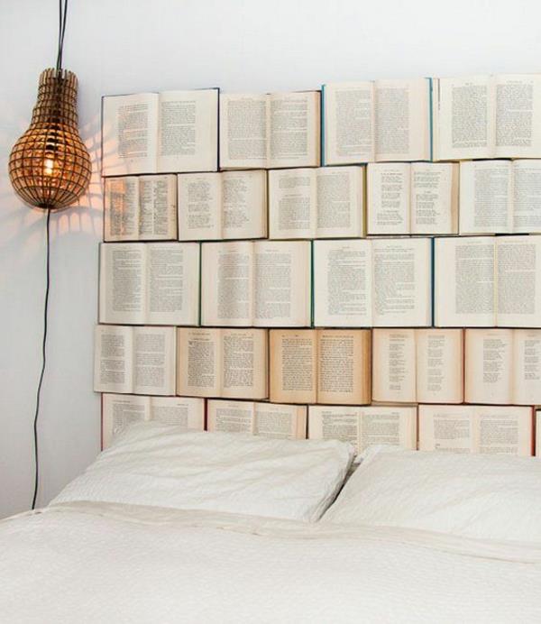 sänky riippuvalaisimet sängynpääty modernit verhoillut kirjat