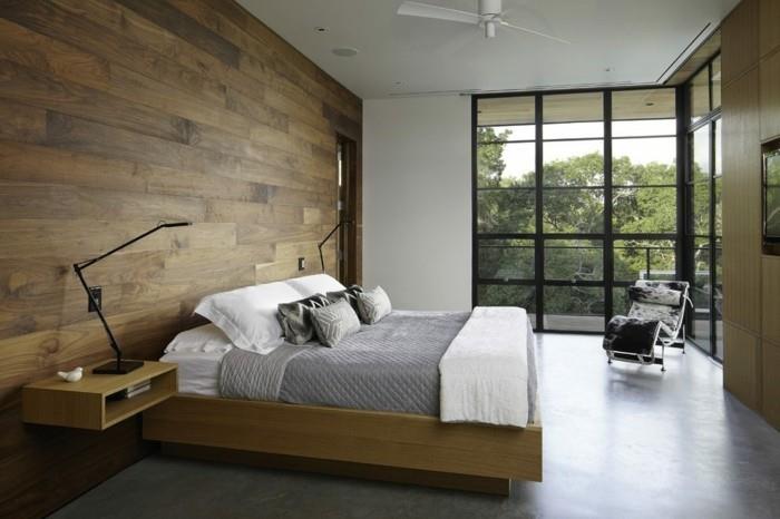 sänky ilman päätyä moderni makuutila puiset seinäpaneelit