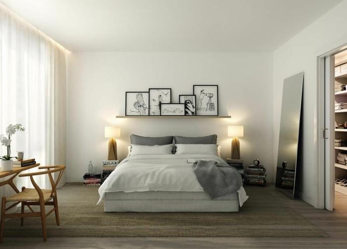 sänky ilman päätyä tyylikäs makuuhuoneen muotoilu neutraaleilla väreillä