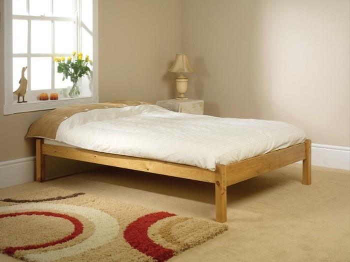 sänky ilman päätyä yksinkertainen sänky puu kaunis geometrinen matto