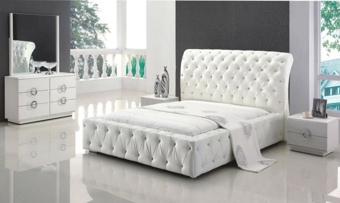sängyt tyylikäs valkoinen sänky kiiltävä lattia tumma seinä