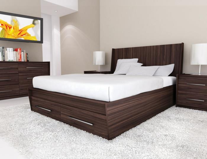 sängyt design laatikot valkoinen matto makuuhuone lipasto