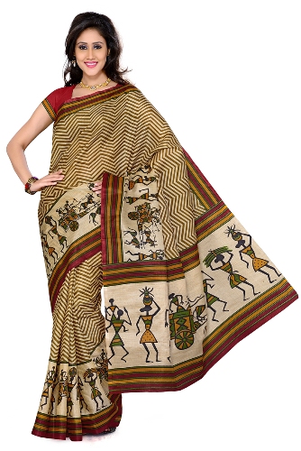 Bhagalpuri Silk Saree med kunstneriske designs