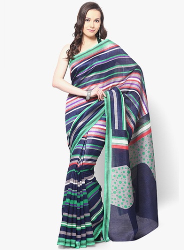 Blåtrykt Bhagalpuri Silk Saree