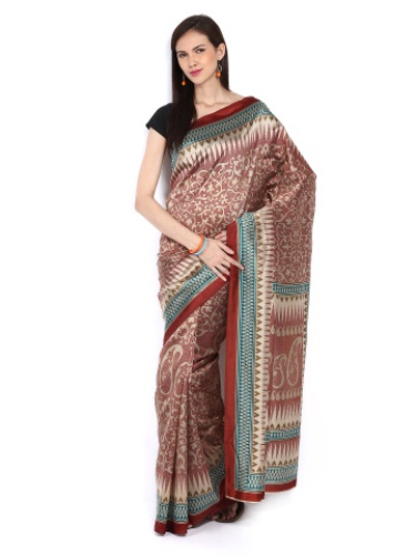 Beige Bhagalpuri Saree med trykt design