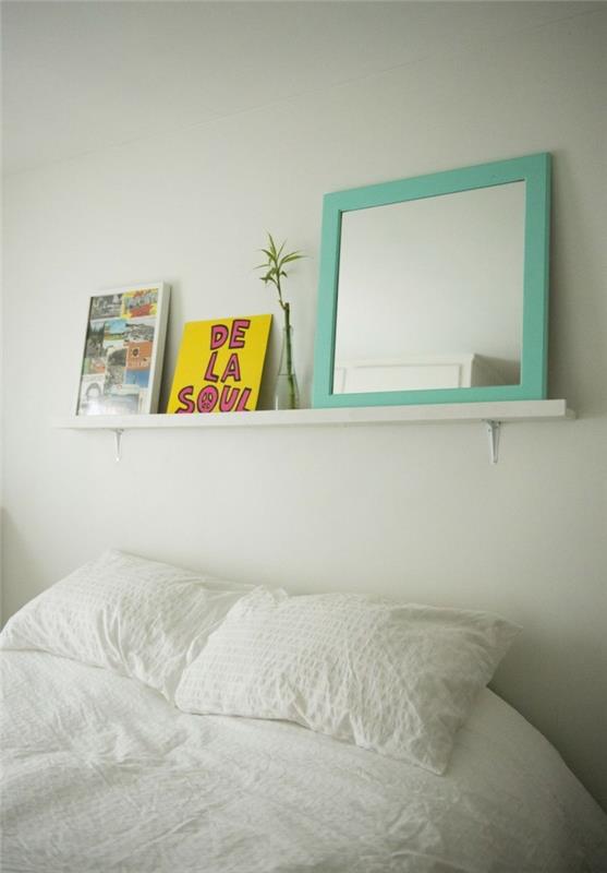 kuva listat makuuhuone sisustaa valkoiset seinät valkoiset vuodevaatteet