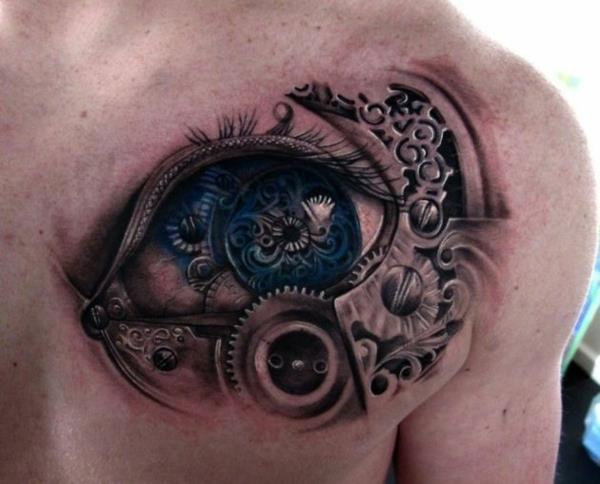 biomekaniikka tatuointi miehet takaisin silmä sininen