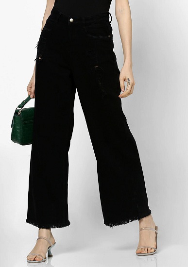 Distressed Black Wide Leg Jeans