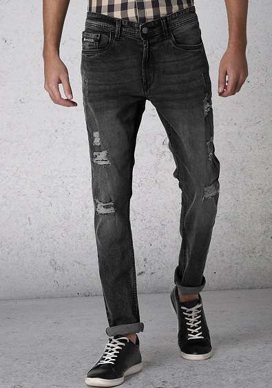 Mænds sort revede skrabbare jeans
