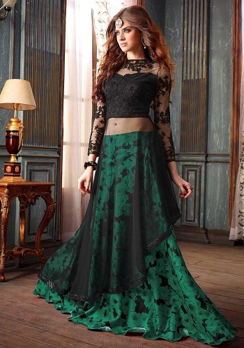 Fekete és zöld Lehenga