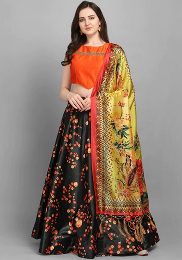 Orange og sort Lehenga