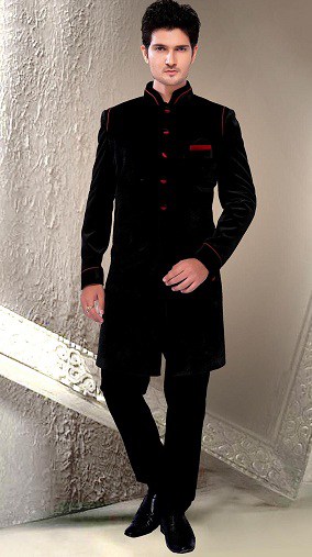 Fekete bársony Sherwani Design