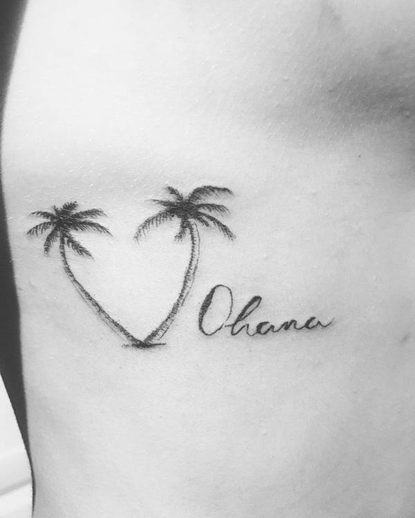 blackwork hieno ohana tatuointi palm fontti