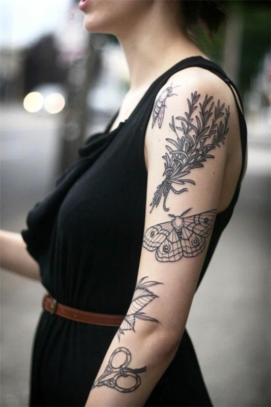 blackwork perhoset hiha tatuointi ideoita naisille