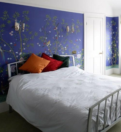 siniset seinäkoristeet luontoaiheet englantilainen makuuhuoneen suunnittelu
