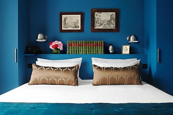 sininen seinä suunnittelu makuuhuoneen värit sisustus