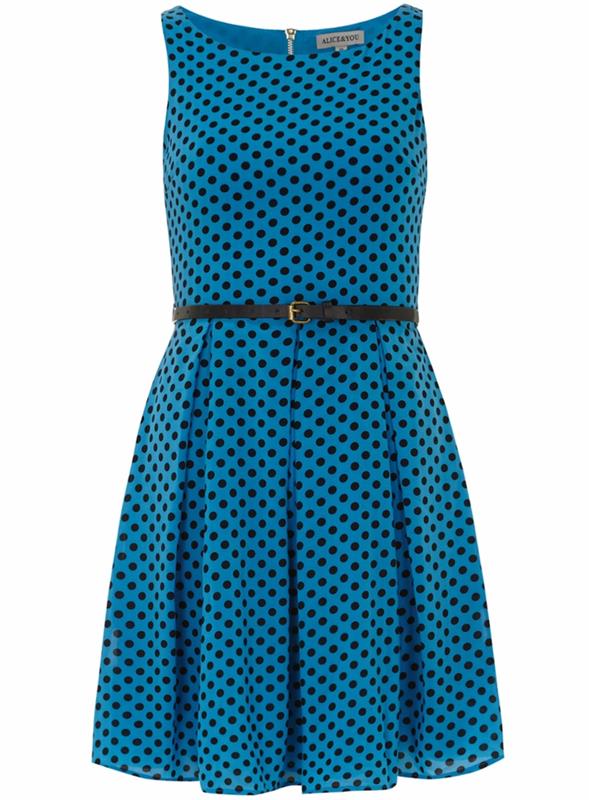 sininen mekko värimaailma sininen mekot dessin silkki pisteviiva